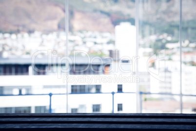 Buildings seen through window