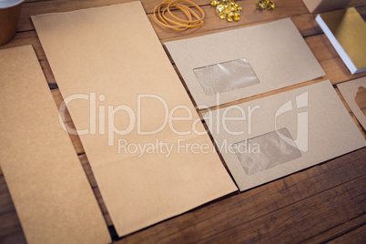 Close up of office supplies with cardboard