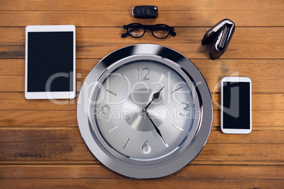Wall clock with digital tablet and smart phone