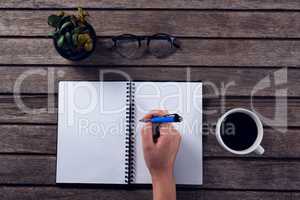 Executive writing in organizer at office