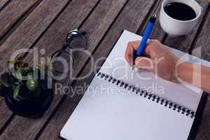 Executive writing in organizer at office