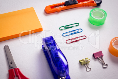 Various stationery on white background