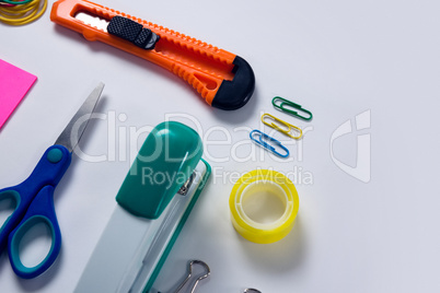 Various stationery on white background