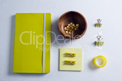 Various stationery on white background