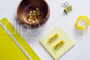 Various stationery on white background