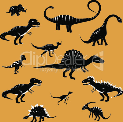 Dinosaur cartoon collection set vector illustration. comic tyrannosaurus fantasy.