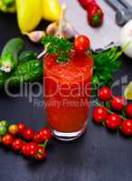 Freshly made juice from red tomato and vegetables