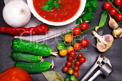 Fresh cherry tomatoes and cucumbers for cooking