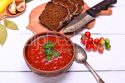 creamy gazpacho soup of red tomato