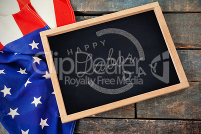 Composite image of digital composite image of happy labor day text with blue outline