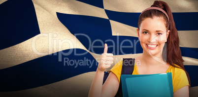 Composite image of student with thumbs up