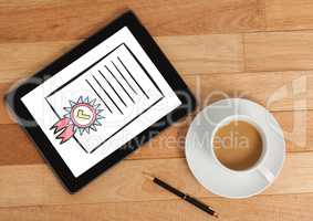 Certificate on tablet on table