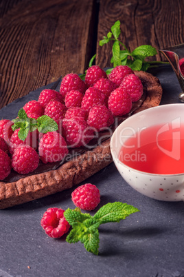 Delicious raspberry chocolate tart with ricotta cheese