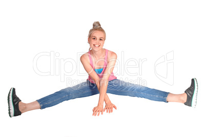 Woman sitting on floor smiling