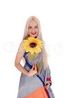 Beautiful woman in Indian dress with sunflower
