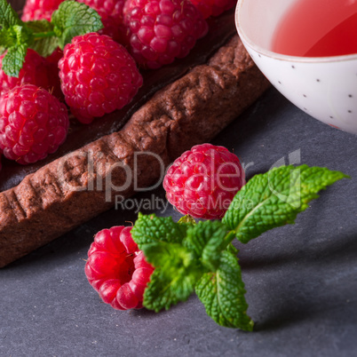 Delicious raspberry chocolate tart with ricotta cheese