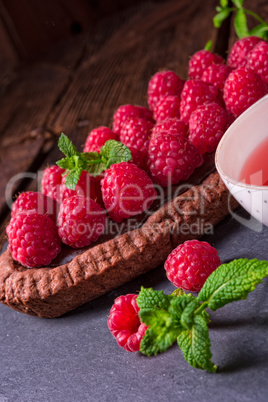 Delicious raspberry chocolate tart with ricotta cheese