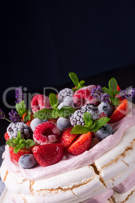 Pavlova with berry fruits