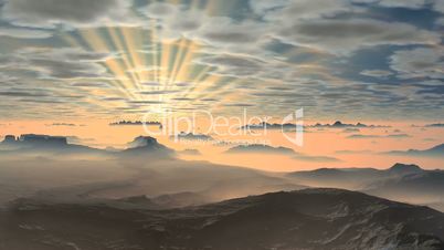 Colorful Dawn over Misty Mountains