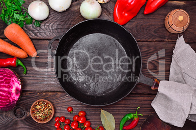 Empty black cast-iron frying pan