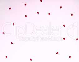 Red ladybugs on a pink background