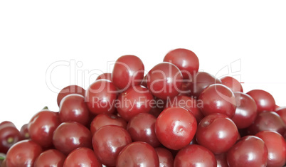 Ripe cherries on a white background.