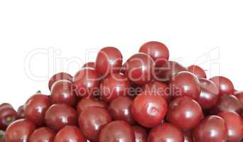 Ripe cherries on a white background.