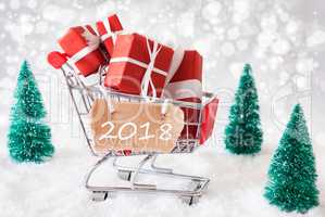 Trolly With Christmas Gifts And Snow, Text 2018