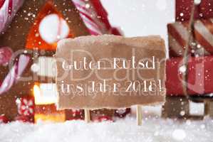 Gingerbread House, Sled, Snowflakes, Guten Rutsch 2018 Means New Year