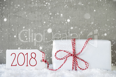 Gift, Cement Background With Snowflakes, Text 2018