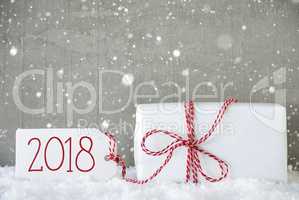 Gift, Cement Background With Snowflakes, Text 2018