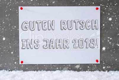 Label, Cement Wall, Snowflakes, Guten Rutsch 2018 Means New Year