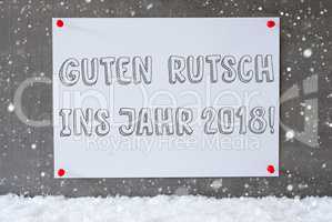 Label, Cement Wall, Snowflakes, Guten Rutsch 2018 Means New Year