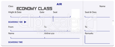 Economy class ticket for airplane