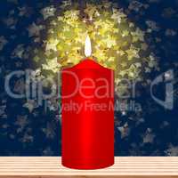 Burning candle in front of sparkling stars, 3d illustration