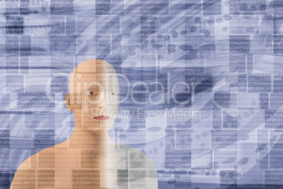 Visual background with numbers and person, 3d-illustration