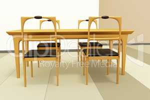 Table set of solid wood, 3d illustration