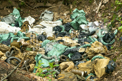 gas mask, garbage, forest, military, rubber, protection, contamination, ecology, respirator, throw away
