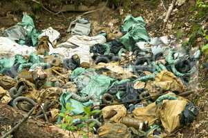 gas mask, garbage, forest, military, rubber, protection, contamination, ecology, respirator, throw away