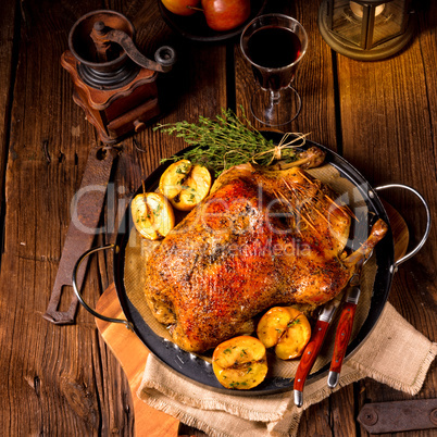 Duck on old Polish roasted with thyme and Apple