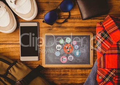 Table top with a blackboard with web graphics