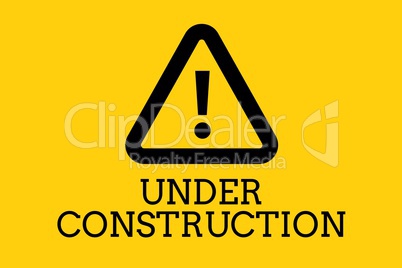 Under construction text with a warning sign against yellow background