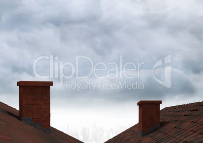 Roofs with chimney and clouds