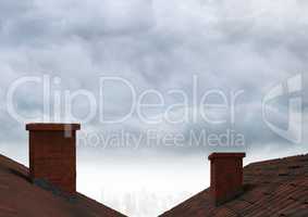 Roofs with chimney and clouds