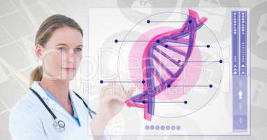 Doctor woman interacting with DNA interface