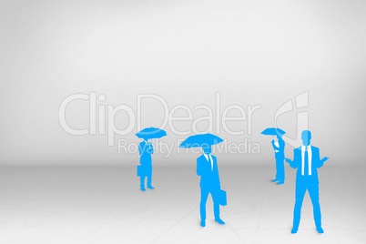 Business people silhouettes against white wall