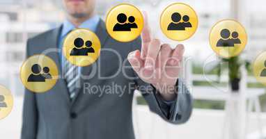 Businessman interacting and choosing a profile icon