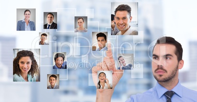 Businessman interacting and choosing a person from group of people interface