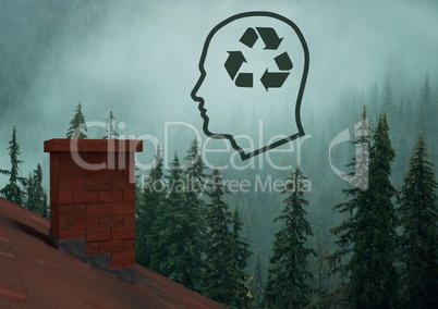 Recycle sustainable icon in head over forest roof