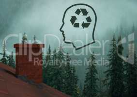 Recycle sustainable icon in head over forest roof